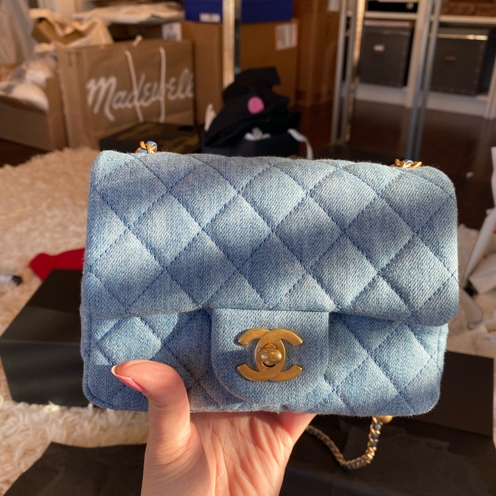 Authentic Chanel Pearl Crush Denim Mini - Picture 3 of 5